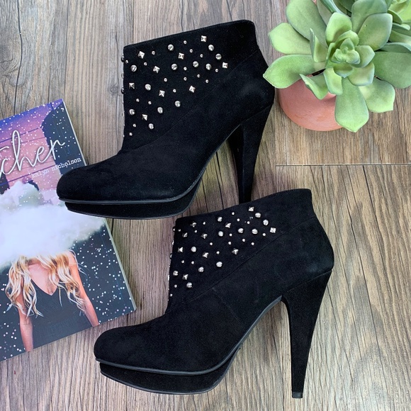 BCBGeneration Shoes - BCBGeneration Black Studded Suede Heeled Booties